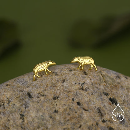 Extra Tiny Baby Tapir Stud Earrings in Sterling Silver, Silver Animal Earrings, Nature Inspired Jewellery