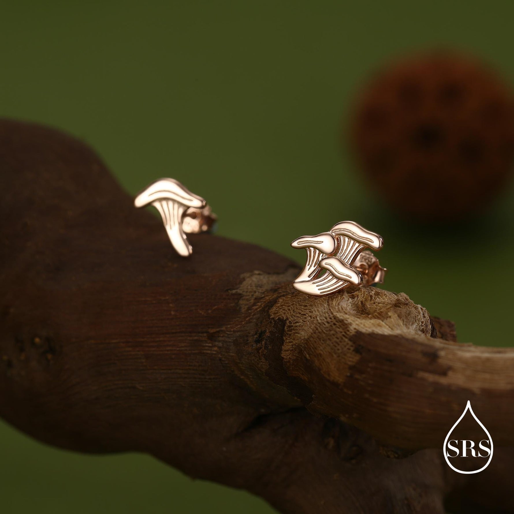 Mismatched Chanterelle Mushroom Stud Earrings in Sterling Silver, Asymmeric Small Mushroom Earrings