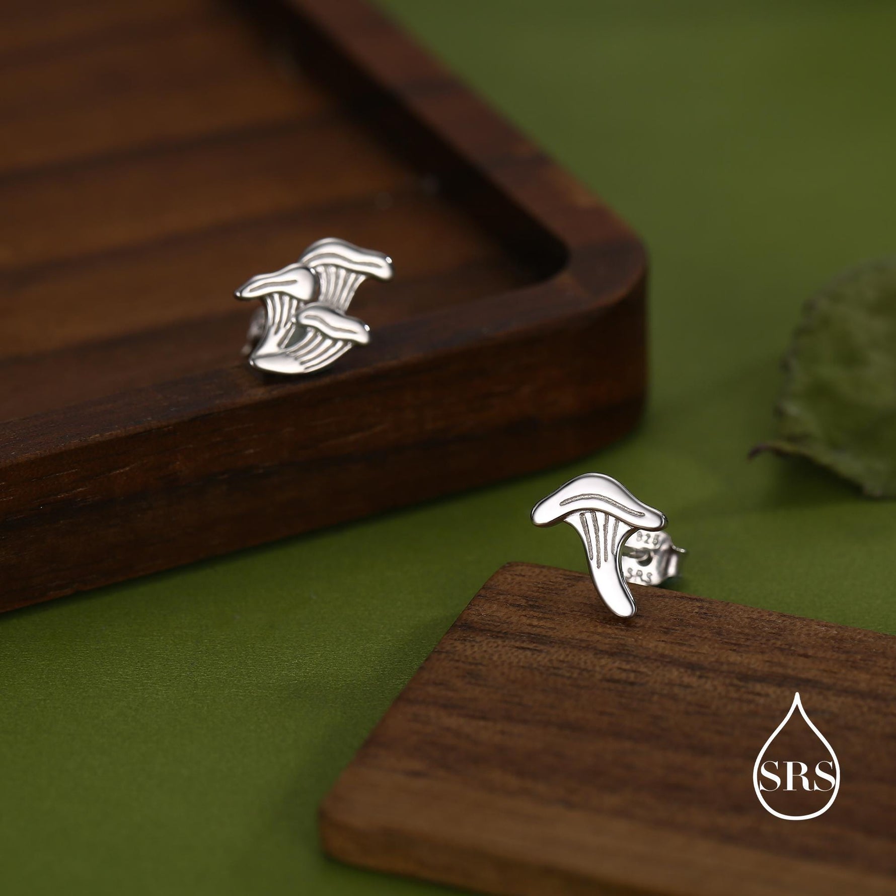 Mismatched Chanterelle Mushroom Stud Earrings in Sterling Silver, Asymmeric Small Mushroom Earrings