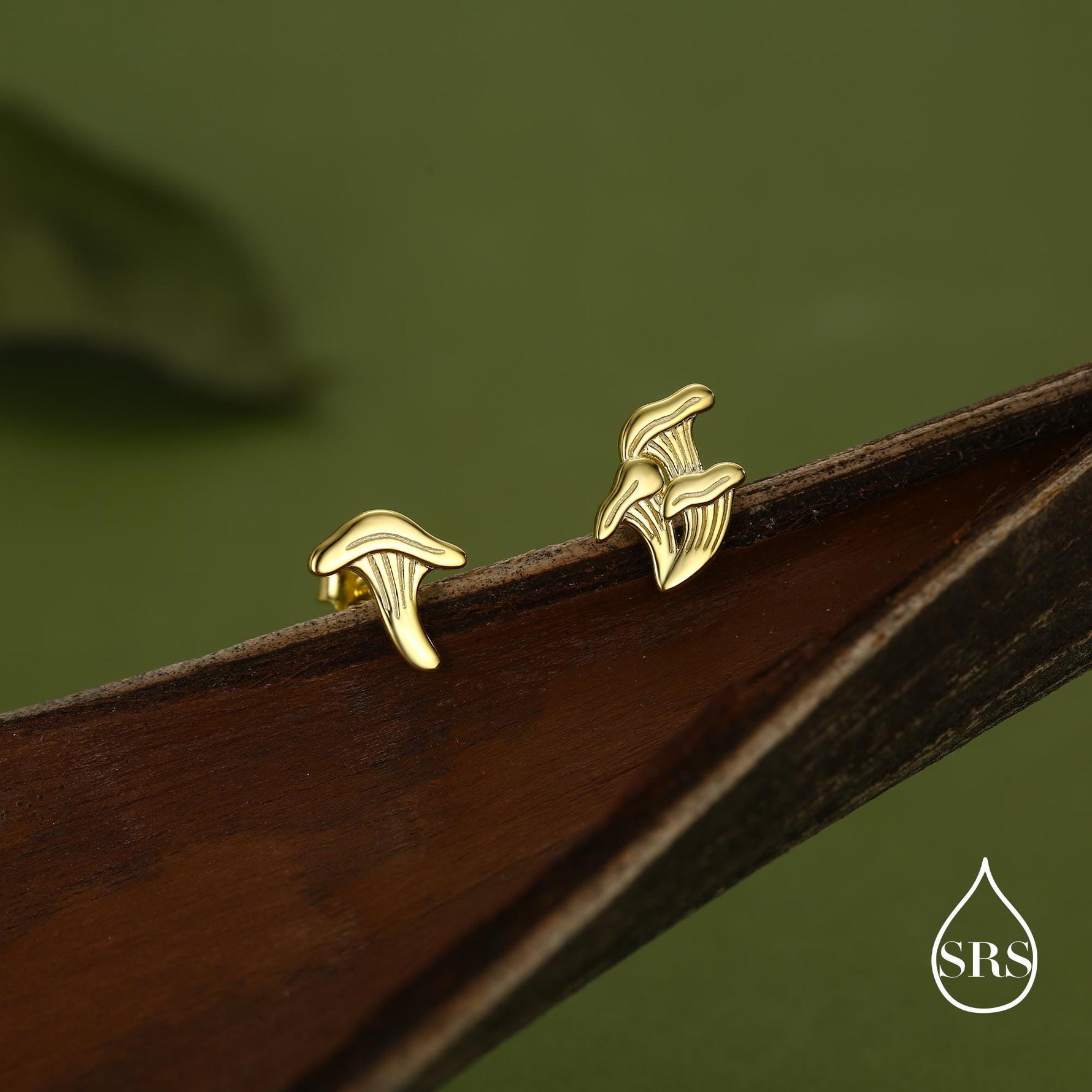 Mismatched Chanterelle Mushroom Stud Earrings in Sterling Silver, Asymmeric Small Mushroom Earrings