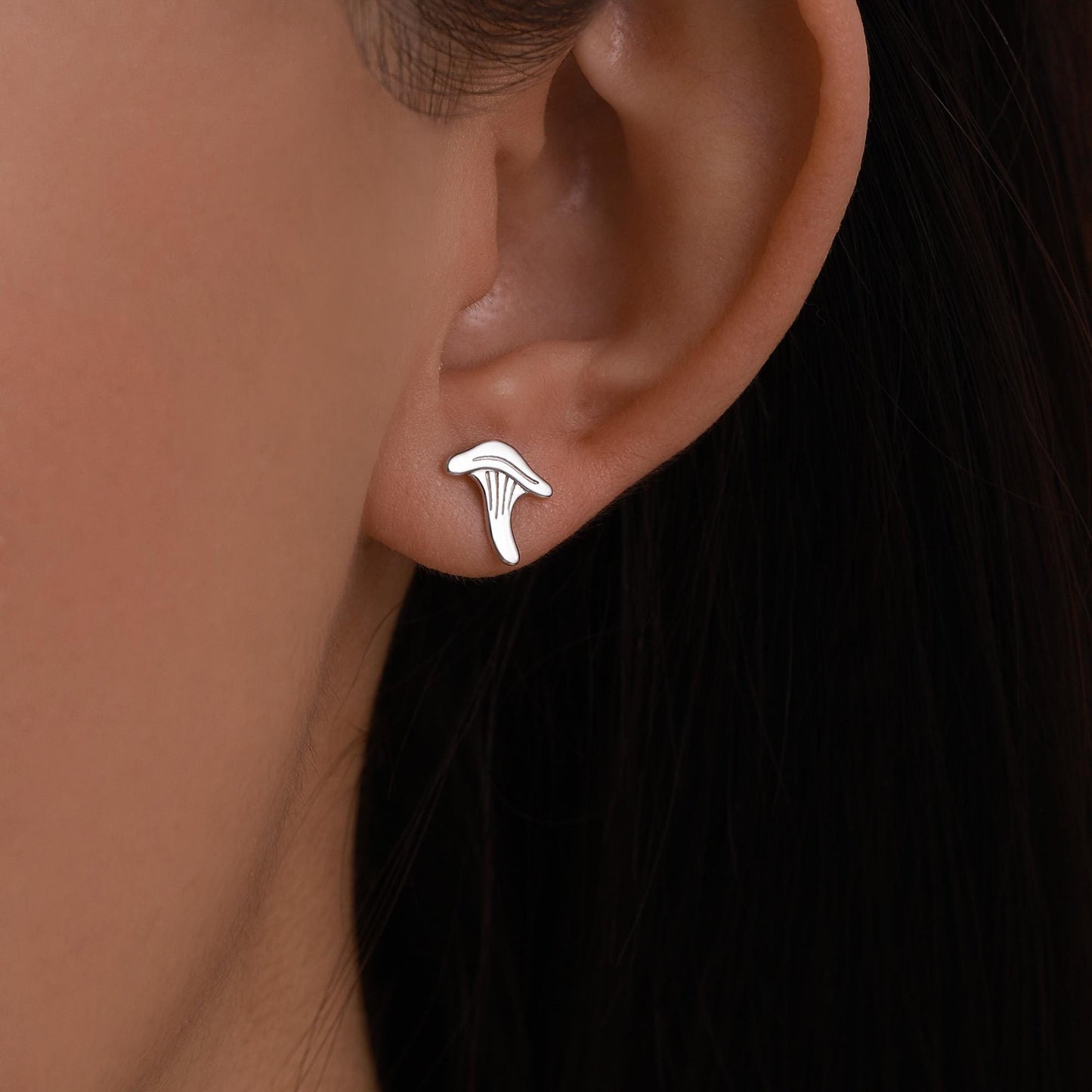 Sterling Silver Mismatched Chanterelle Mushroom 18G Screw Back Ball Stud Earrings with Ball Backs