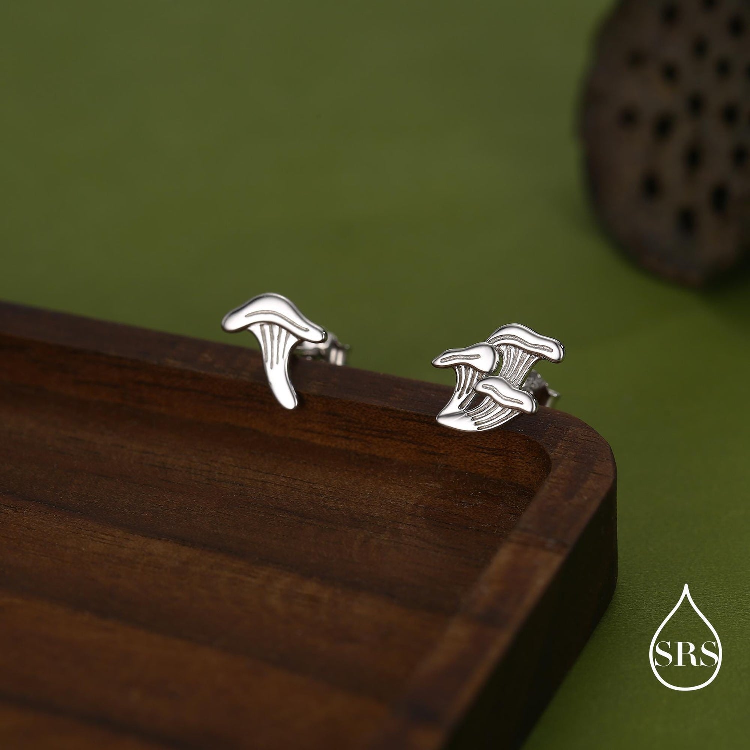 Mismatched Chanterelle Mushroom Stud Earrings in Sterling Silver, Asymmeric Small Mushroom Earrings