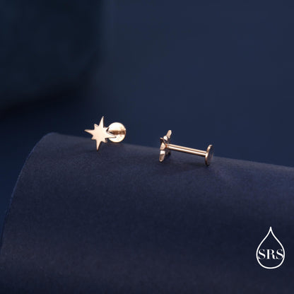 16G Starburst Internally Threaded 8mm Flat Back Earrings in Sterling Silver (sold as a pair)