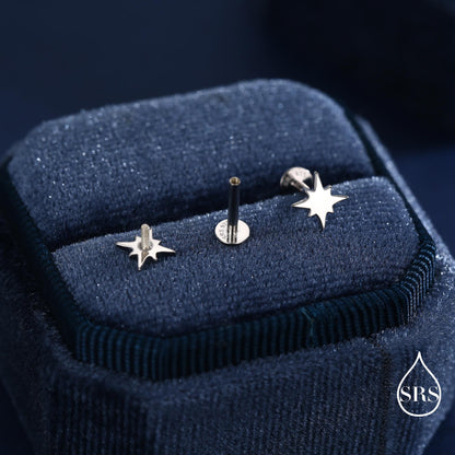 16G Starburst Internally Threaded 8mm Flat Back Earrings in Sterling Silver (sold as a pair)