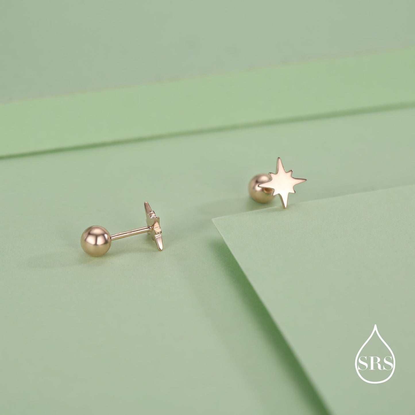 Starburst Screw Back Earrings in Sterling Silver, Tiny Star Barbell Earrings