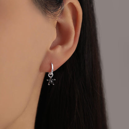 Black Flower CZ Huggie Hoop in Sterling Silver, Silver or Gold, Minimalist Simple Hoop Earrings, Detachable and Interchangeable