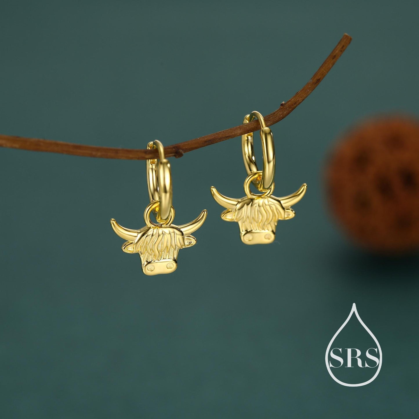 Sterling Silver Highland Cow Huggie Hoops with Detachable Charms