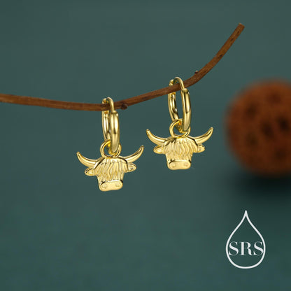 Sterling Silver Highland Cow Huggie Hoops with Detachable Charms