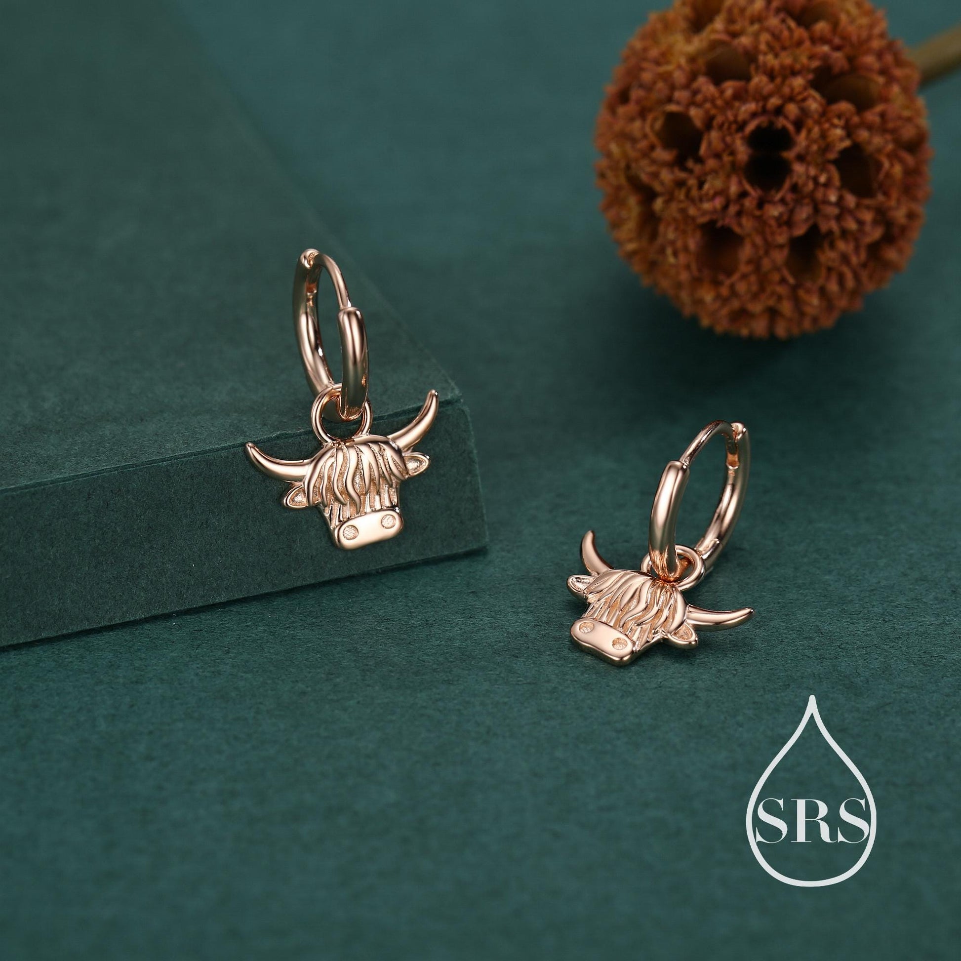 Sterling Silver Highland Cow Huggie Hoops with Detachable Charms