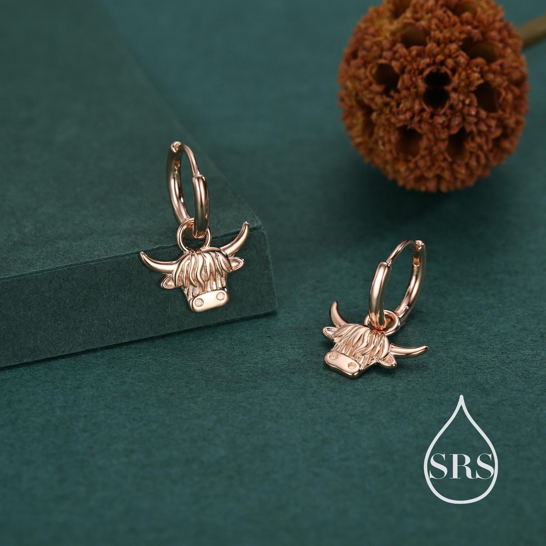 Sterling Silver Highland Cow Huggie Hoops with Detachable Charms