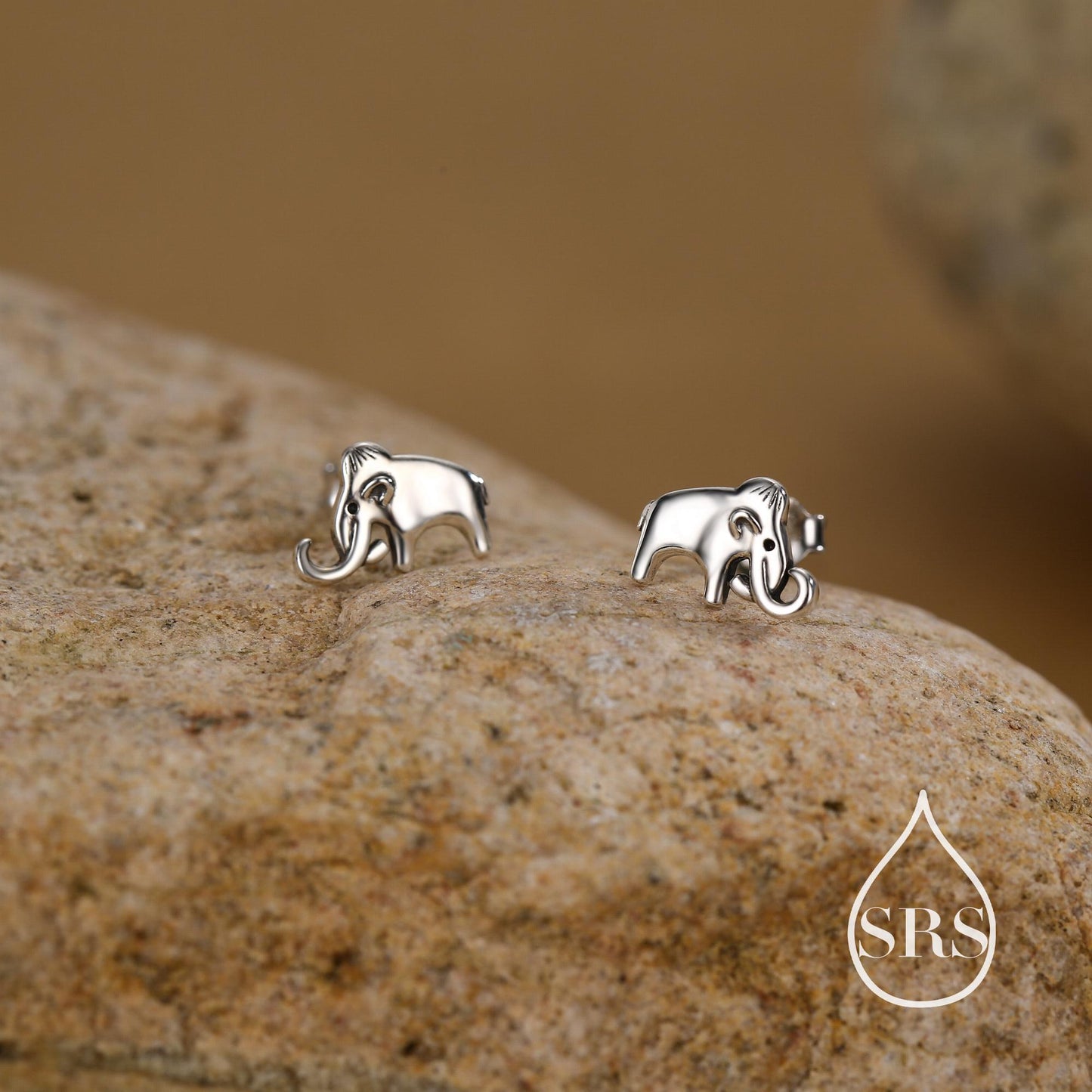 Mammoth Elephant Stud Earrings in Sterling Silver, Nature Inspired Animal Earrings