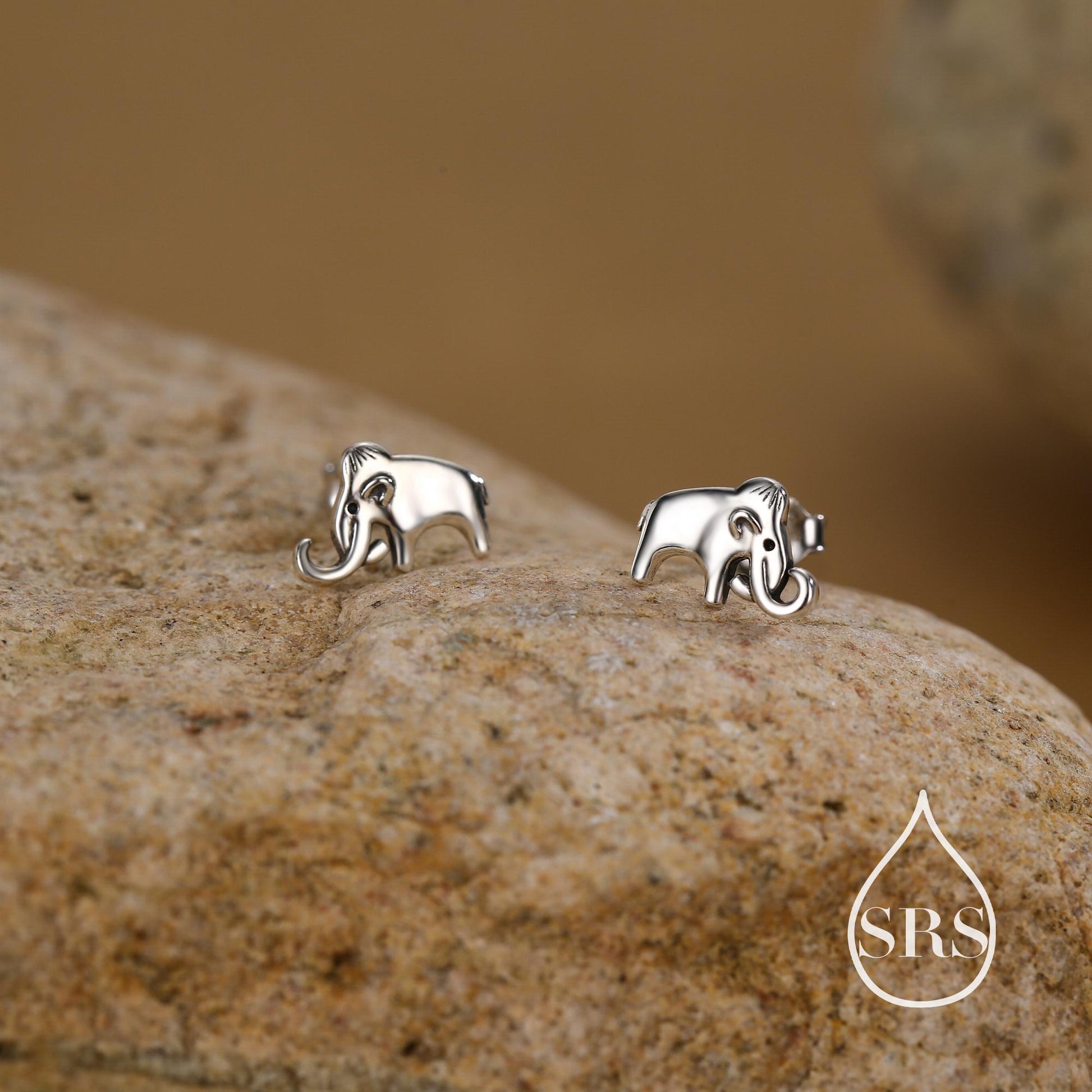 Mammoth Elephant Stud Earrings in Sterling Silver, Nature Inspired Animal Earrings