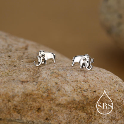 Mammoth Elephant Stud Earrings in Sterling Silver, Nature Inspired Animal Earrings