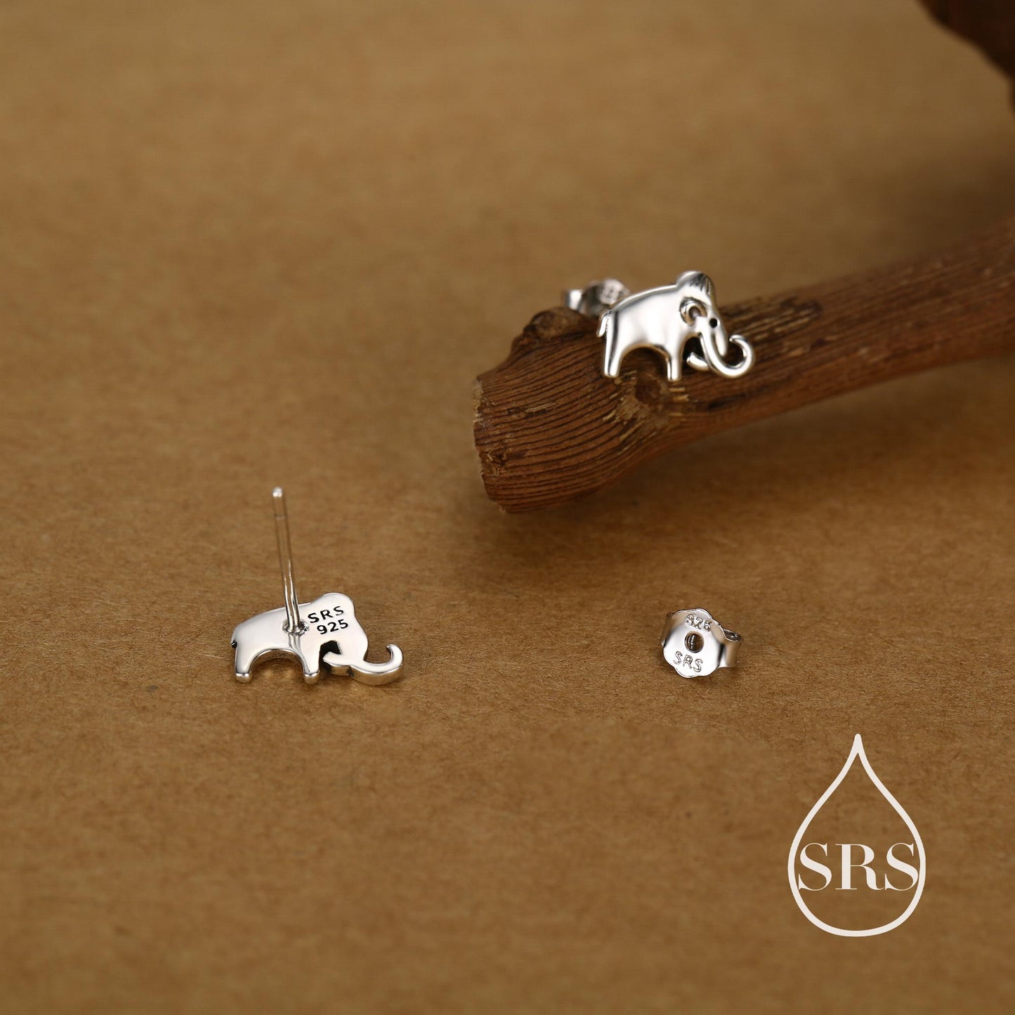 Mammoth Elephant Stud Earrings in Sterling Silver, Nature Inspired Animal Earrings