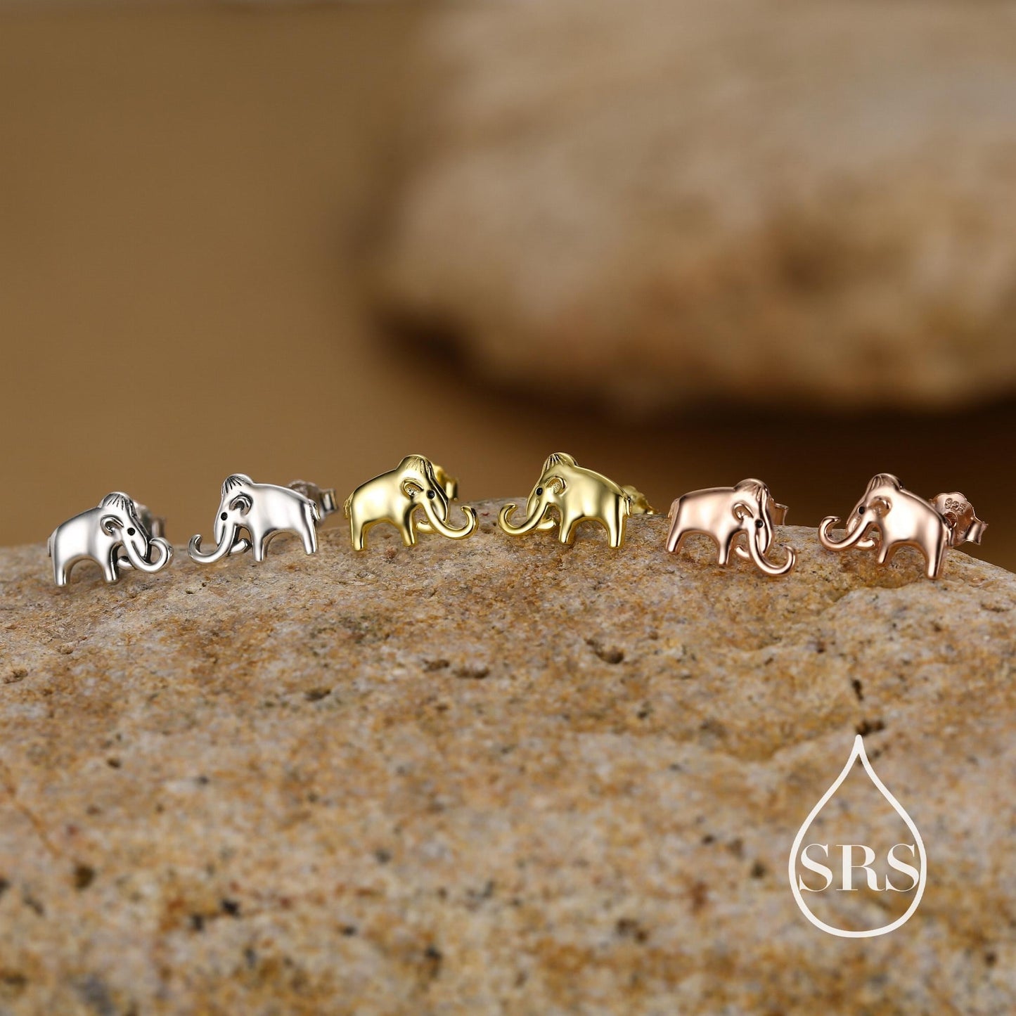 Mammoth Elephant Stud Earrings in Sterling Silver, Nature Inspired Animal Earrings