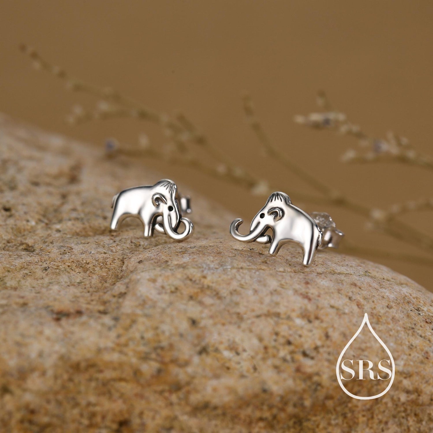 Mammoth Elephant Stud Earrings in Sterling Silver, Nature Inspired Animal Earrings