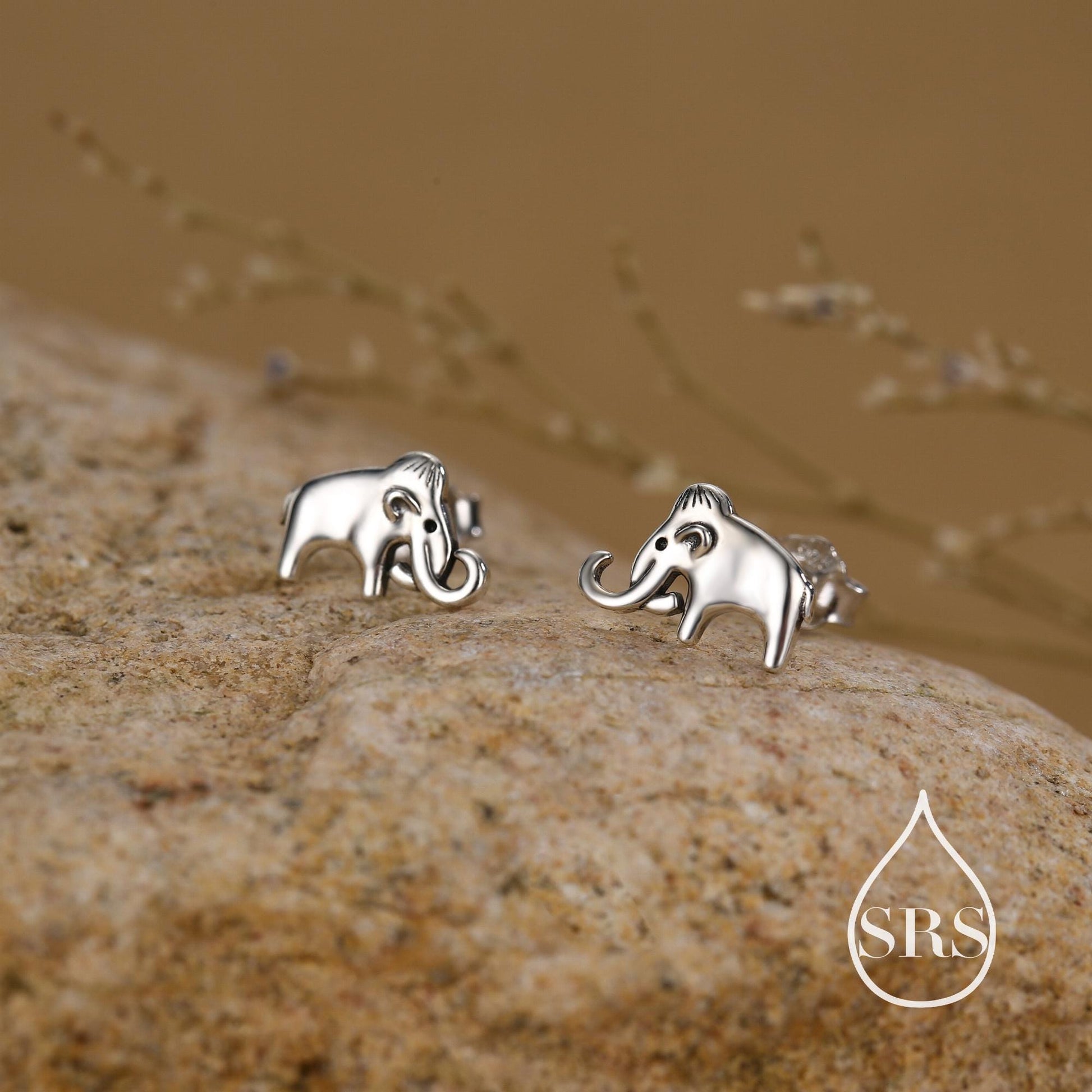 Mammoth Elephant Stud Earrings in Sterling Silver, Nature Inspired Animal Earrings