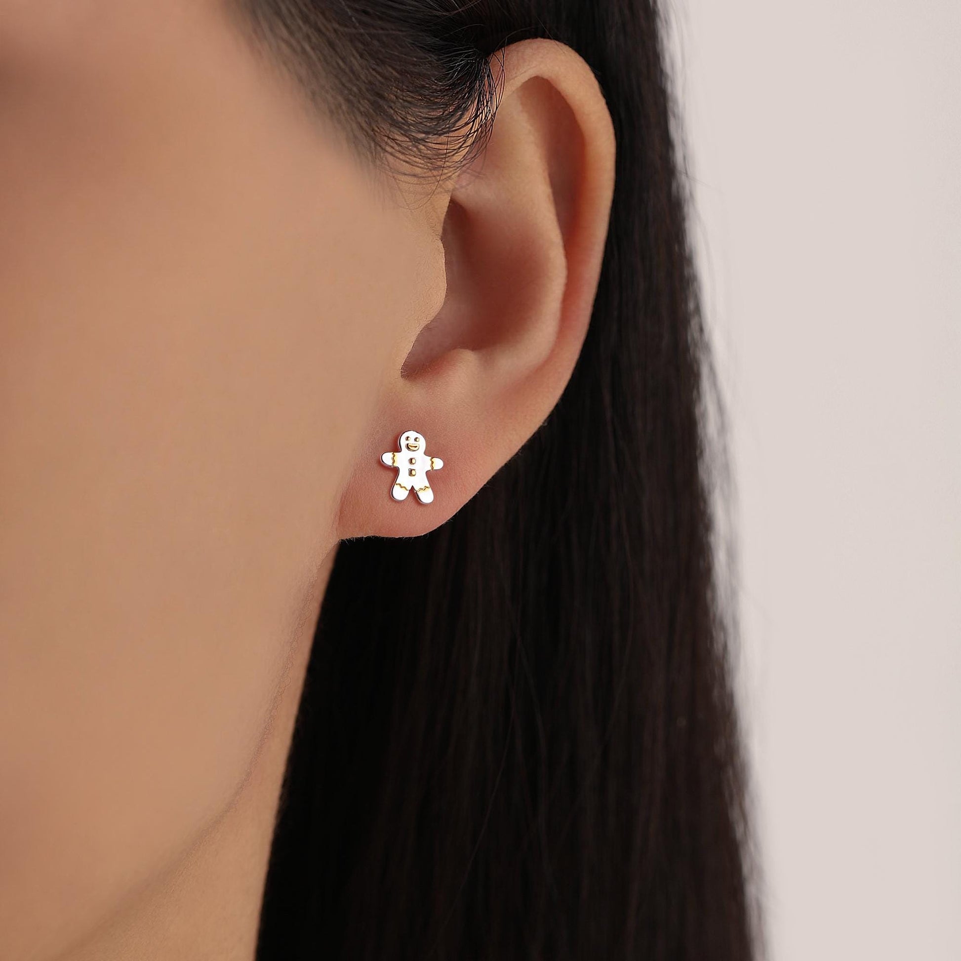 Ginger bread Man Stud Earrings in Sterling Silver, Christmas Stud, Cute Cookie Earrings, Biscuit Earrings, Food Earrings, Fun, Sweet
