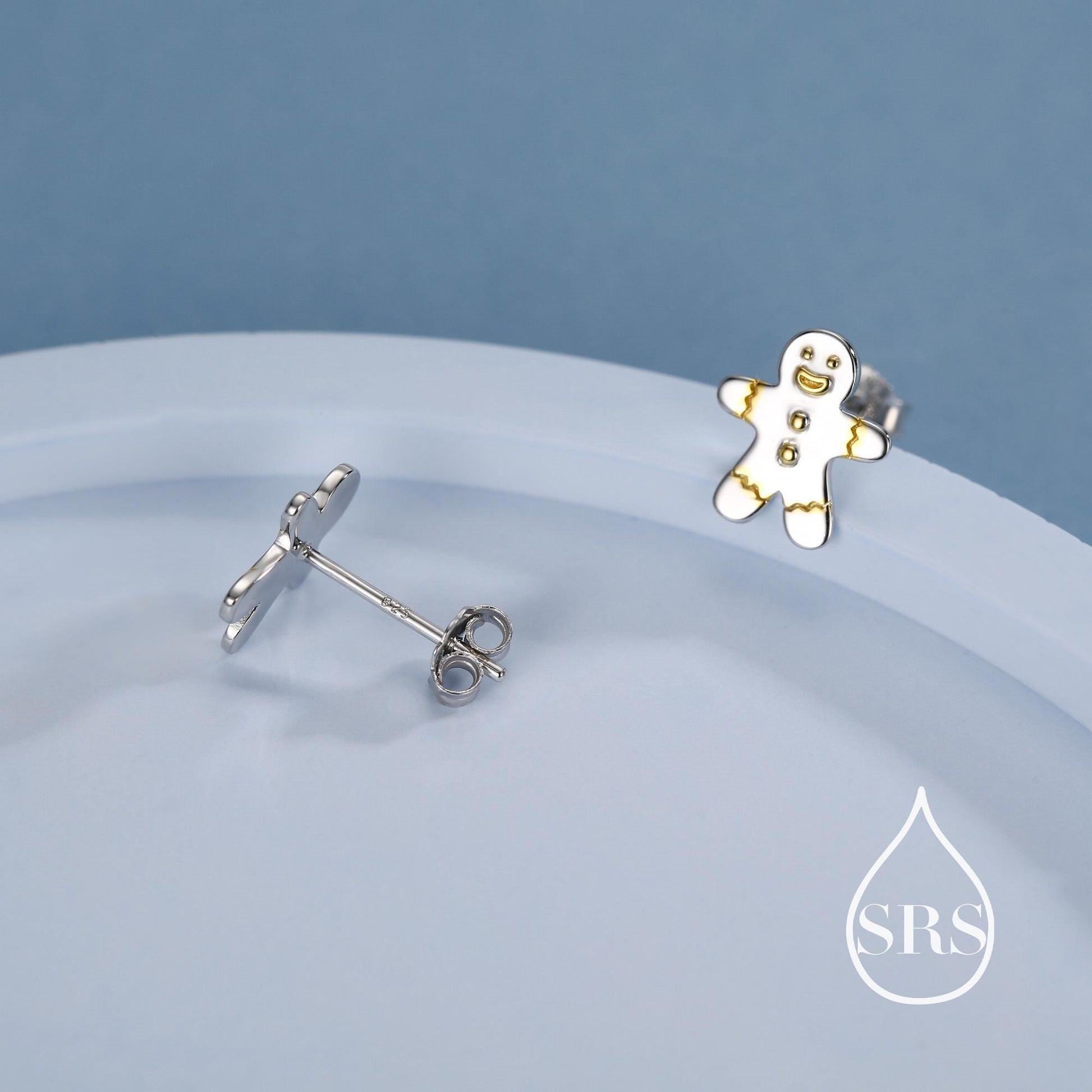 Ginger bread Man Stud Earrings in Sterling Silver, Christmas Stud, Cute Cookie Earrings, Biscuit Earrings, Food Earrings, Fun, Sweet