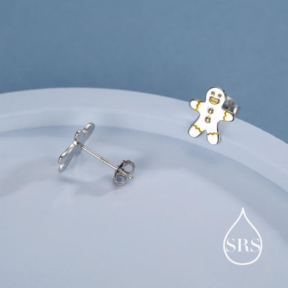 Ginger bread Man Stud Earrings in Sterling Silver, Christmas Stud, Cute Cookie Earrings, Biscuit Earrings, Food Earrings, Fun, Sweet