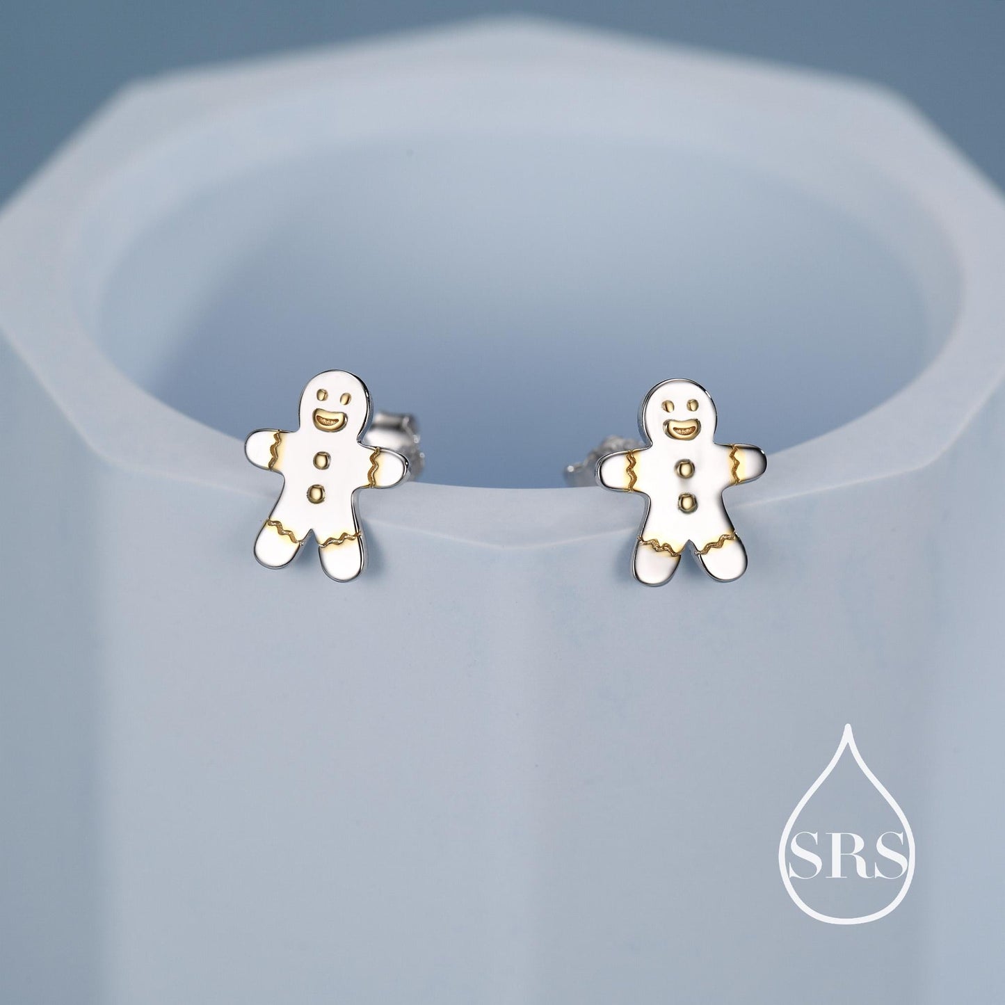 Ginger bread Man Stud Earrings in Sterling Silver, Christmas Stud, Cute Cookie Earrings, Biscuit Earrings, Food Earrings, Fun, Sweet