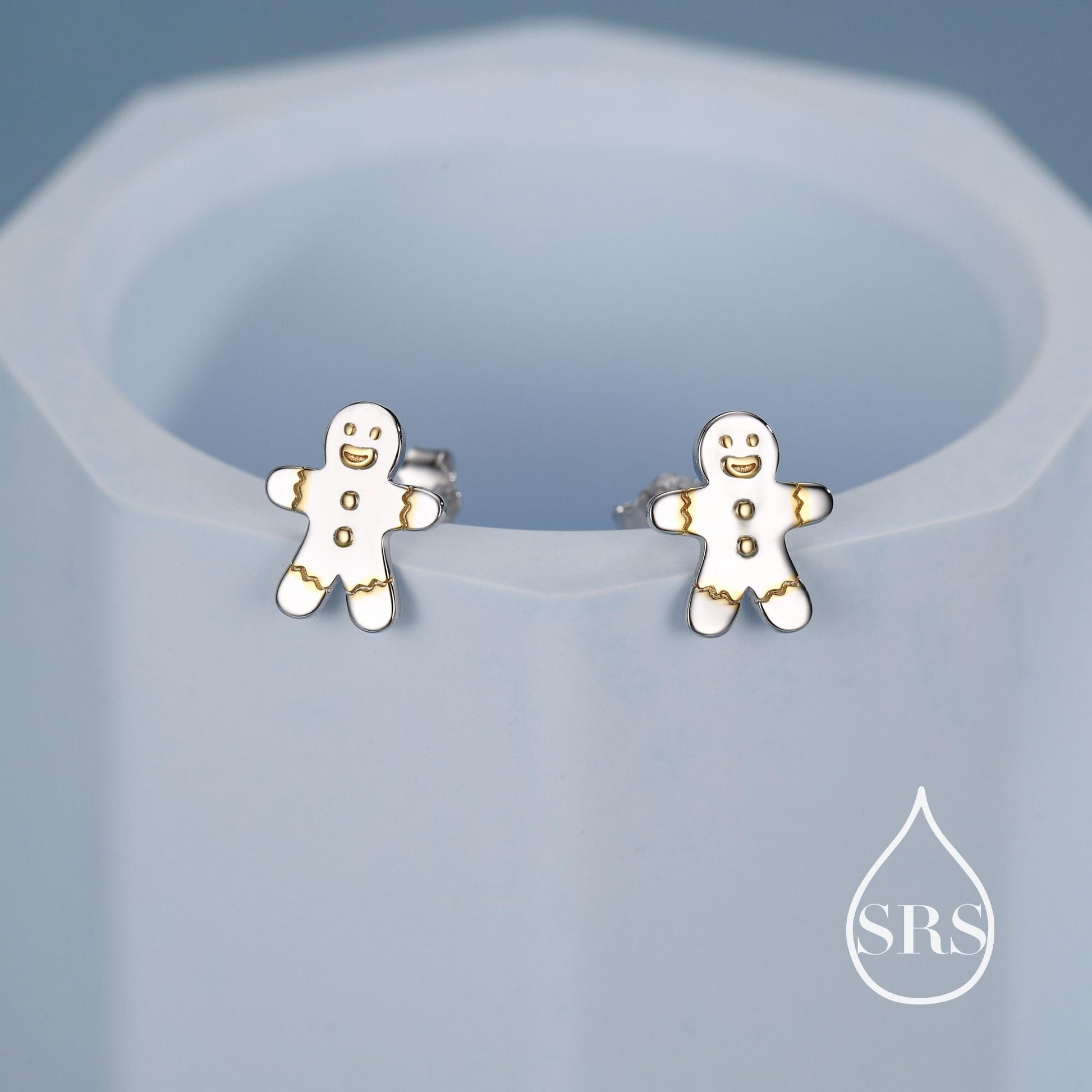 Ginger bread Man Stud Earrings in Sterling Silver, Christmas Stud, Cute Cookie Earrings, Biscuit Earrings, Food Earrings, Fun, Sweet