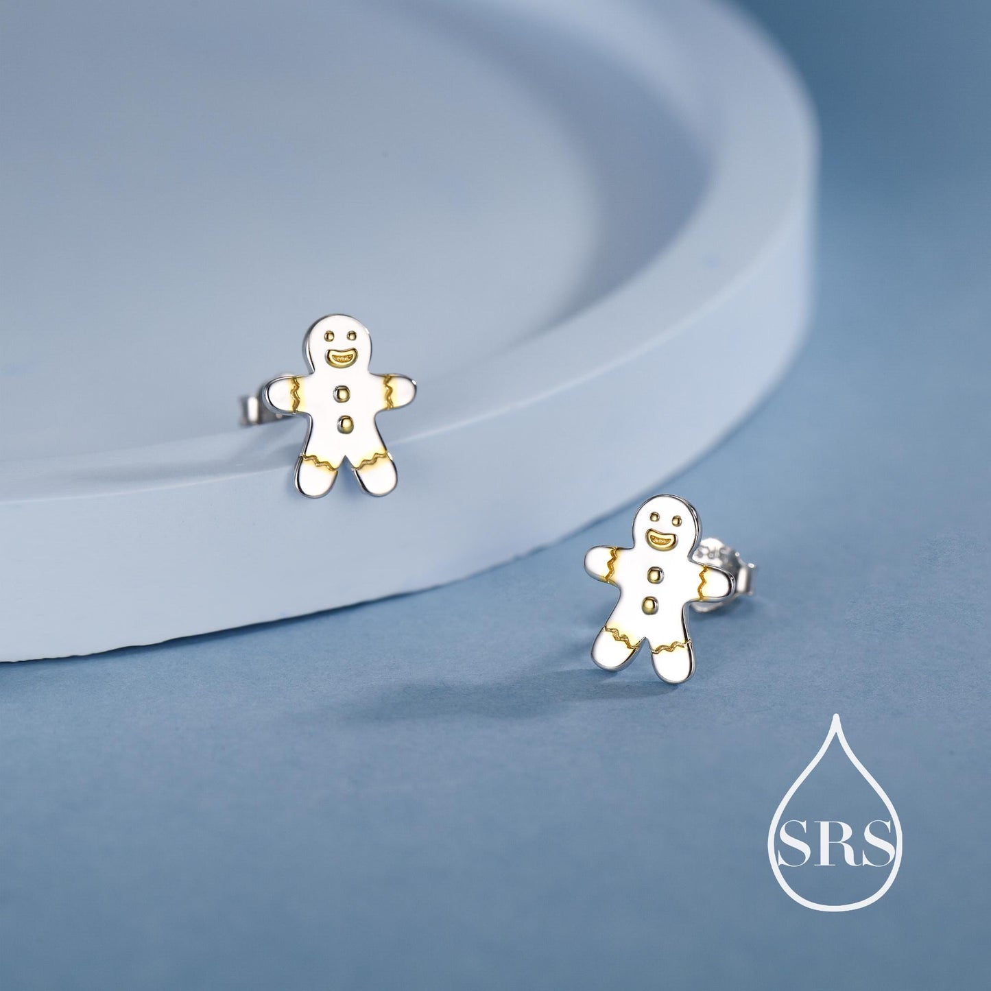 Ginger bread Man Stud Earrings in Sterling Silver, Christmas Stud, Cute Cookie Earrings, Biscuit Earrings, Food Earrings, Fun, Sweet