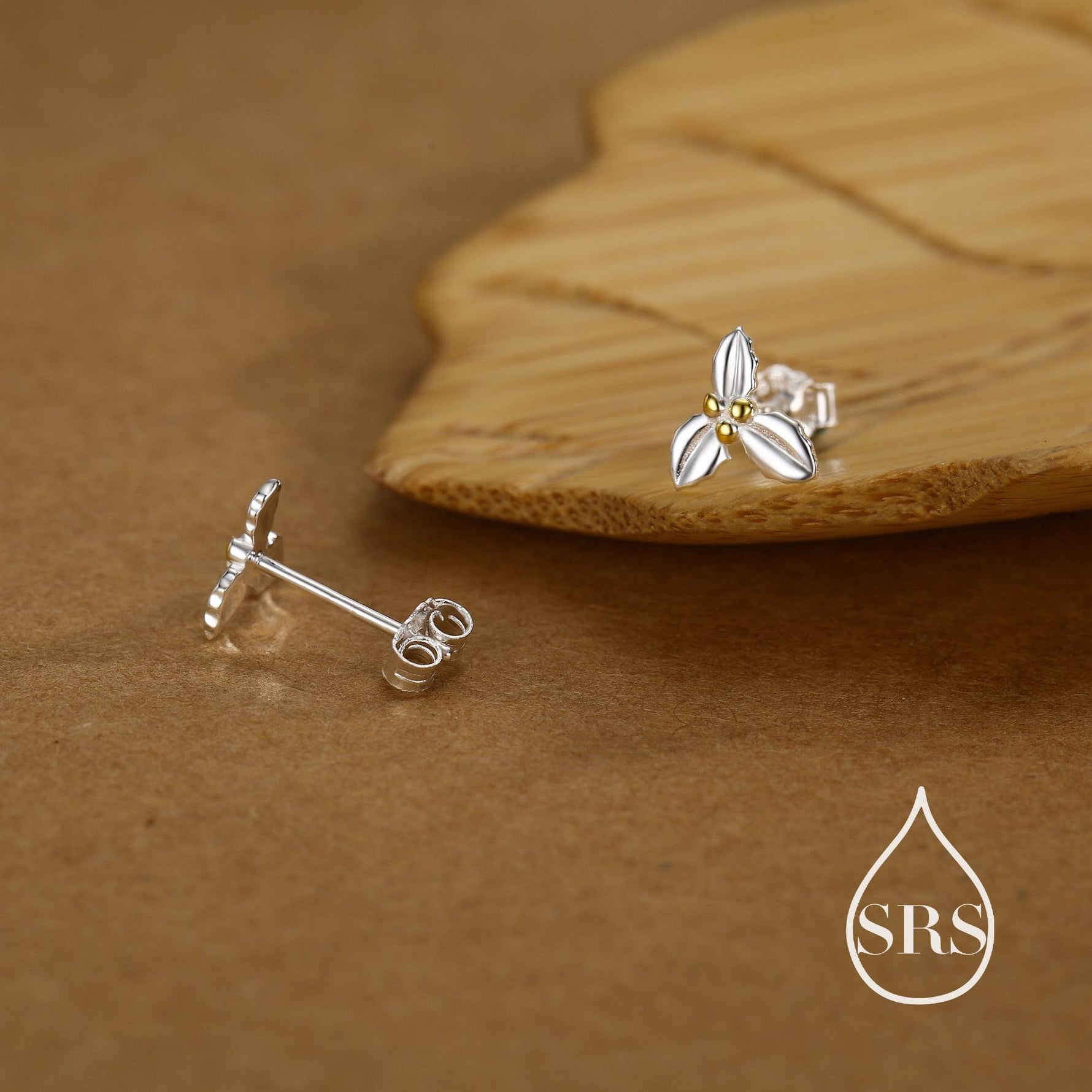 Holly Stud Earrings in Sterling Silver, Botanical Jewellery, Flower Earrings, December Birth Flower, Christmas Earrings