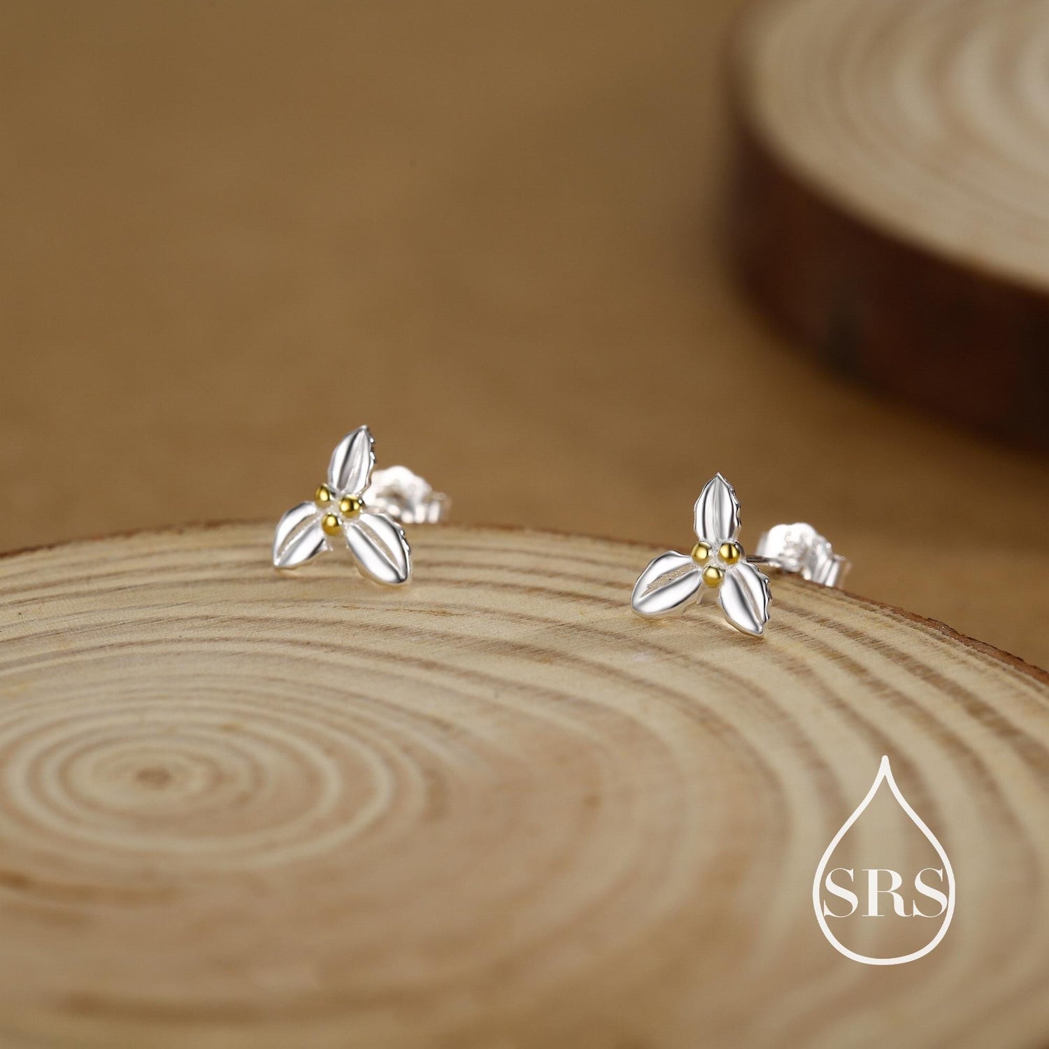 Holly Stud Earrings in Sterling Silver, Botanical Jewellery, Flower Earrings, December Birth Flower, Christmas Earrings