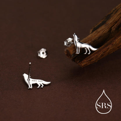 Howling Wolf Stud Earrings in Sterling Silver, Silver or Gold, Wolf Earrings, Nature Inspired Animal Earrings