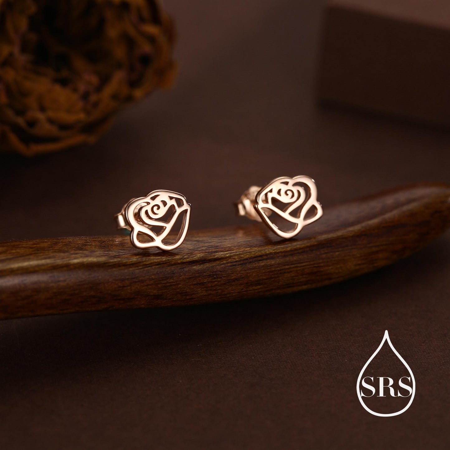 Cut-out Rose Flower Stud Earrings in Sterling Silver, Delicate Botanical Earrings