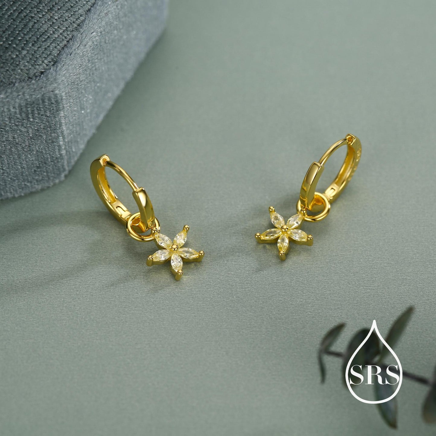 Citrine Yellow Flower CZ Huggie Hoop in Sterling Silver, Silver or Gold, November Birthstone, Detachable and Interchangeable