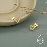 Tiny Open Heart Stud Earrings in Sterling Silver, Silver or Gold, CZ Heart Stud
