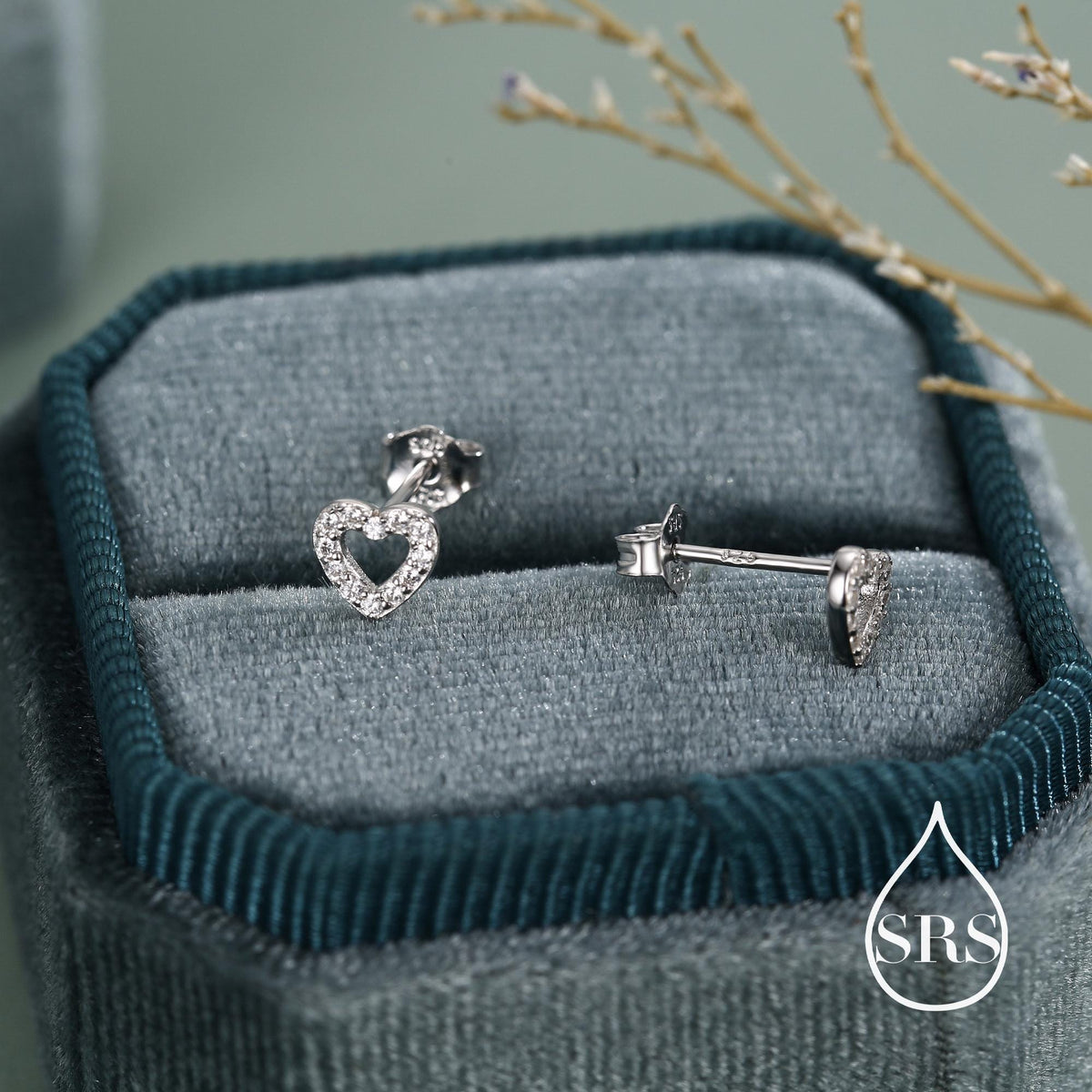 Tiny Open Heart Stud Earrings in Sterling Silver, Silver or Gold, CZ Heart Stud