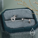 Tiny Open Heart Stud Earrings in Sterling Silver, Silver or Gold, CZ Heart Stud
