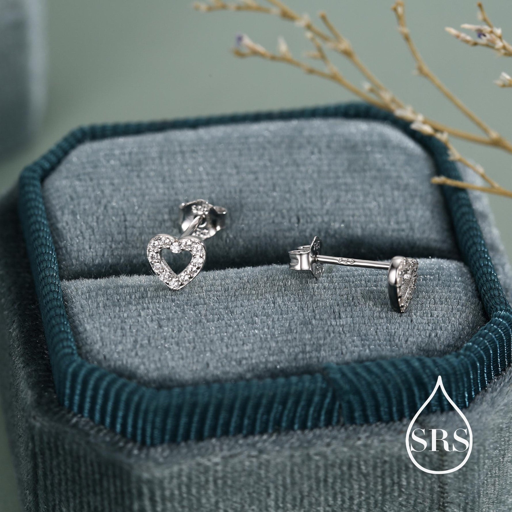 Tiny Open Heart Stud Earrings in Sterling Silver, Silver or Gold, CZ Heart Stud