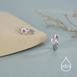 Aurora Heart Huggie Hoop in Sterling Silver, Silver or Gold, 8mm Inner Diameter, AB Crystal Heart Stacking Earrings, Colour Changing AB CZ