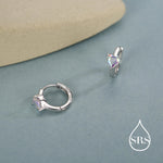 Aurora Heart Huggie Hoop in Sterling Silver, Silver or Gold, 8mm Inner Diameter, AB Crystal Heart Stacking Earrings, Colour Changing AB CZ