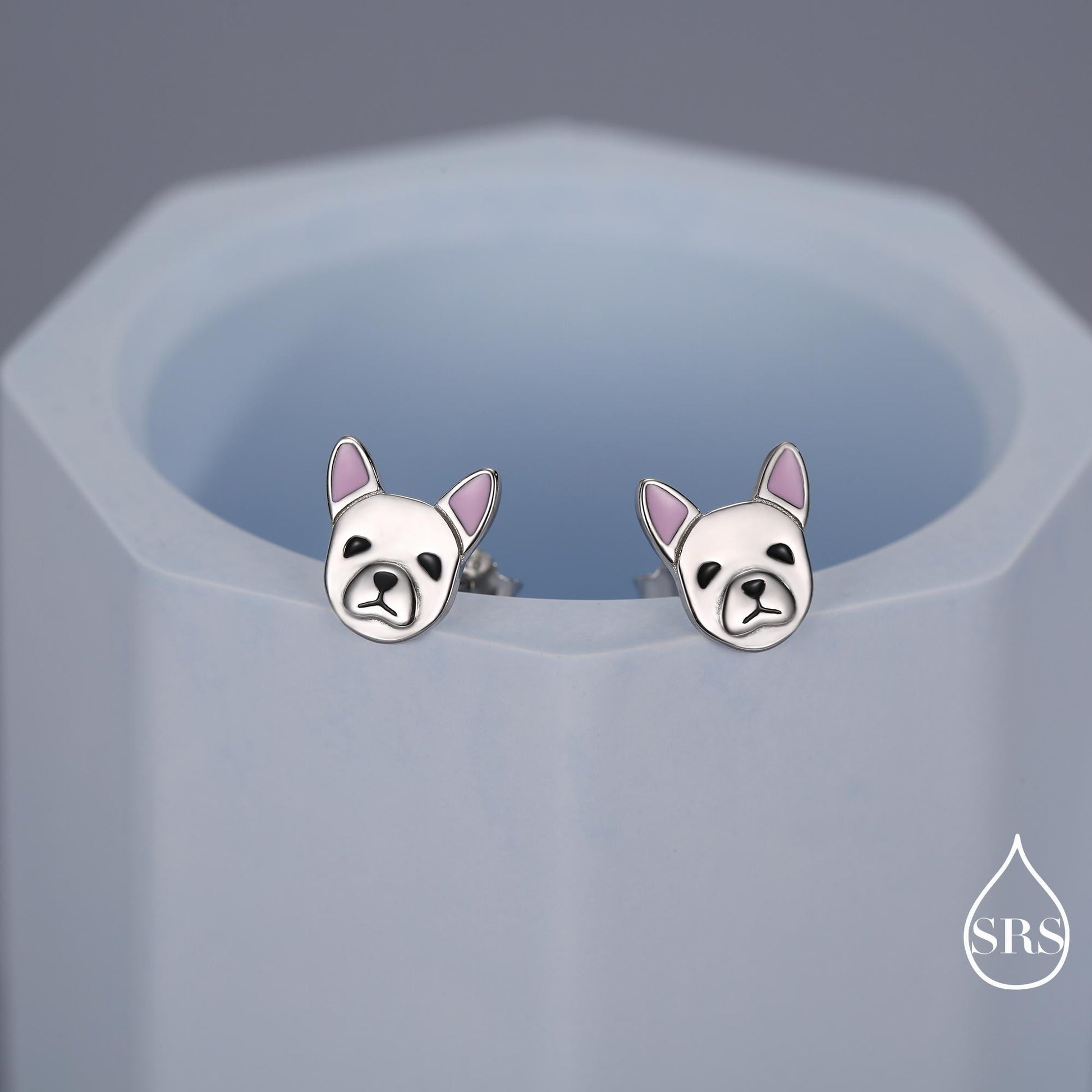 French Bulldog Stud Earrings in Sterling Silver - Solid Silver Dog Stud Earrings -Pet Lover - Cute, Fun, Whimsical