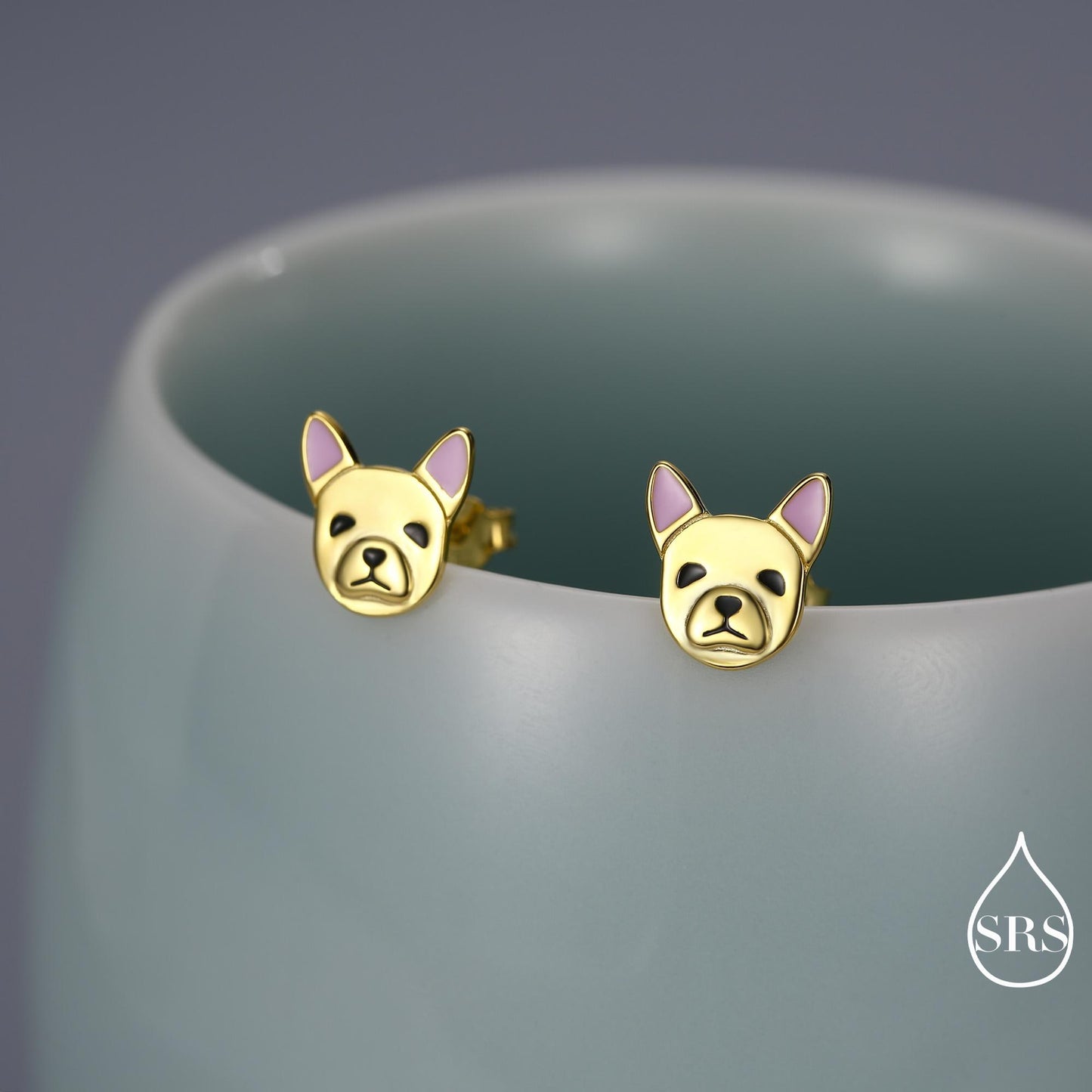 French Bulldog Stud Earrings in Sterling Silver - Solid Silver Dog Stud Earrings -Pet Lover - Cute, Fun, Whimsical