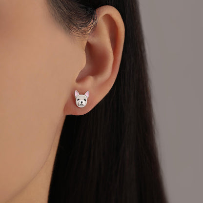 French Bulldog Stud Earrings in Sterling Silver - Solid Silver Dog Stud Earrings -Pet Lover - Cute, Fun, Whimsical