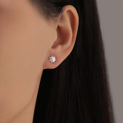 Mismatched Sun and Moon 16G 8mm Flat Back Earrings in Sterling Silver, Asymmetric Man in the Moon and Sun Face Stud Earrings