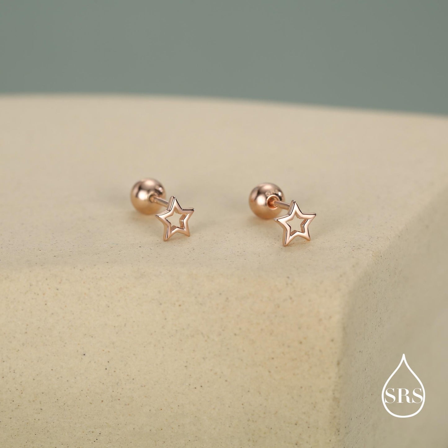 Tiny Open Star Screw Back Earrings in Sterling Silver