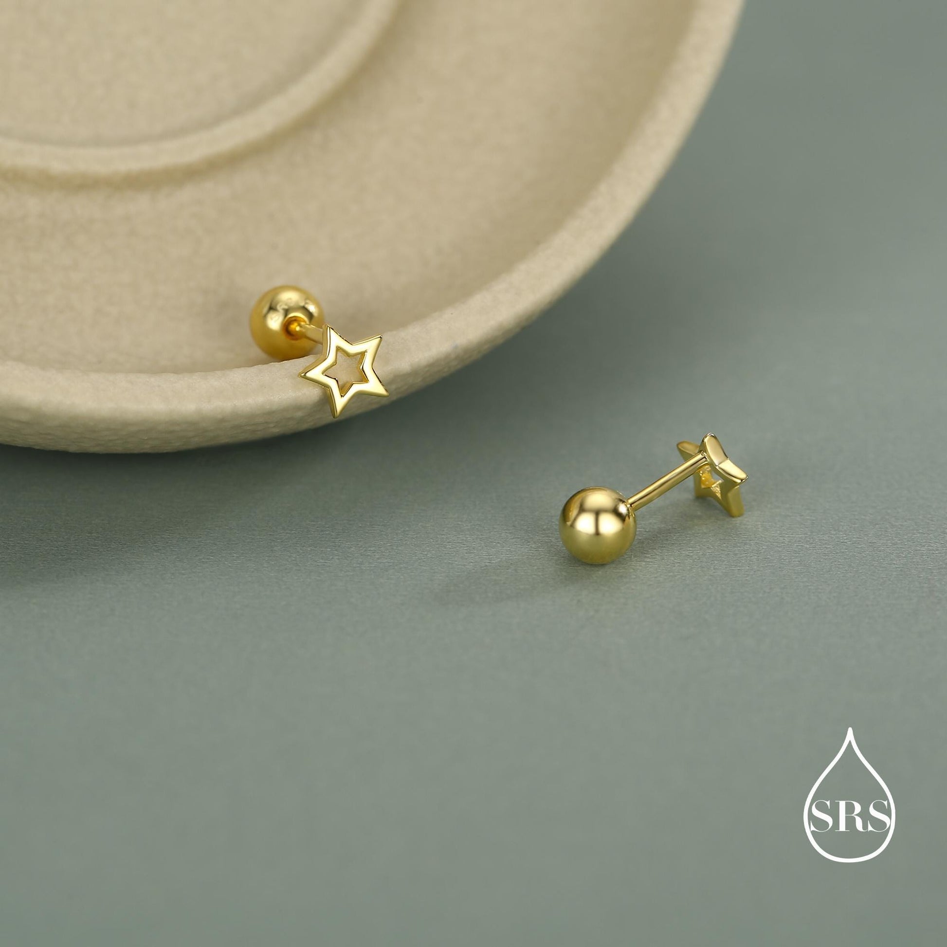 Tiny Open Star Screw Back Earrings in Sterling Silver