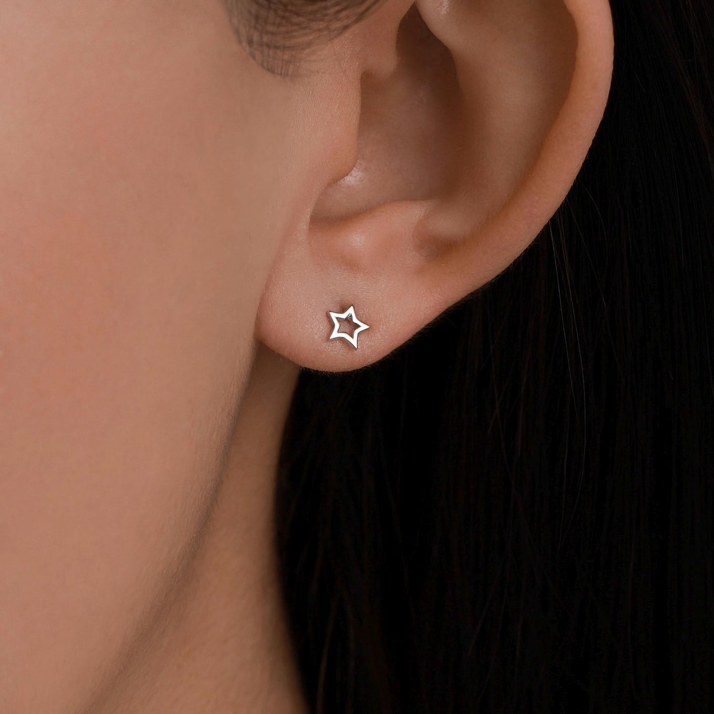Tiny Open Star Screw Back Earrings in Sterling Silver