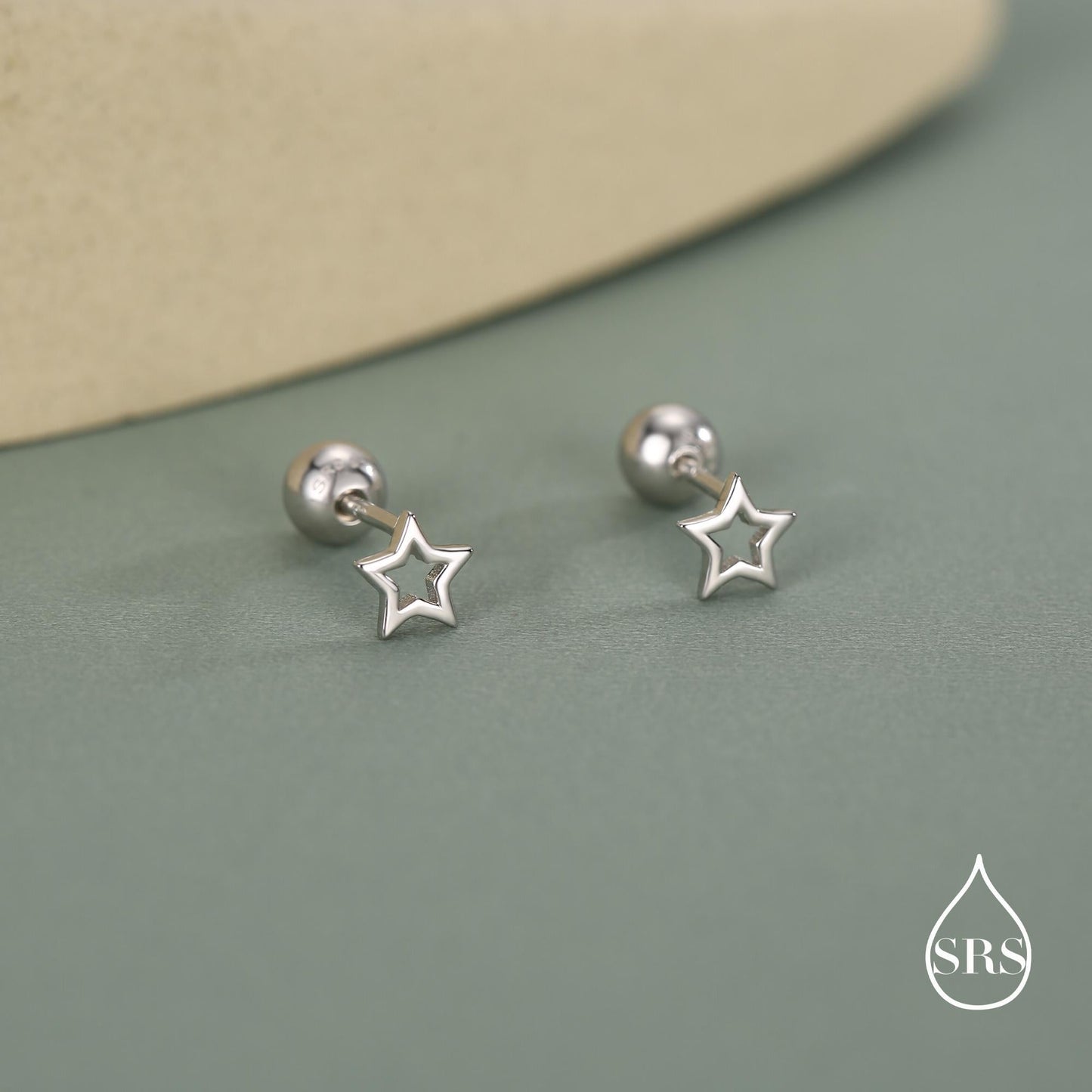 Tiny Open Star Screw Back Earrings in Sterling Silver