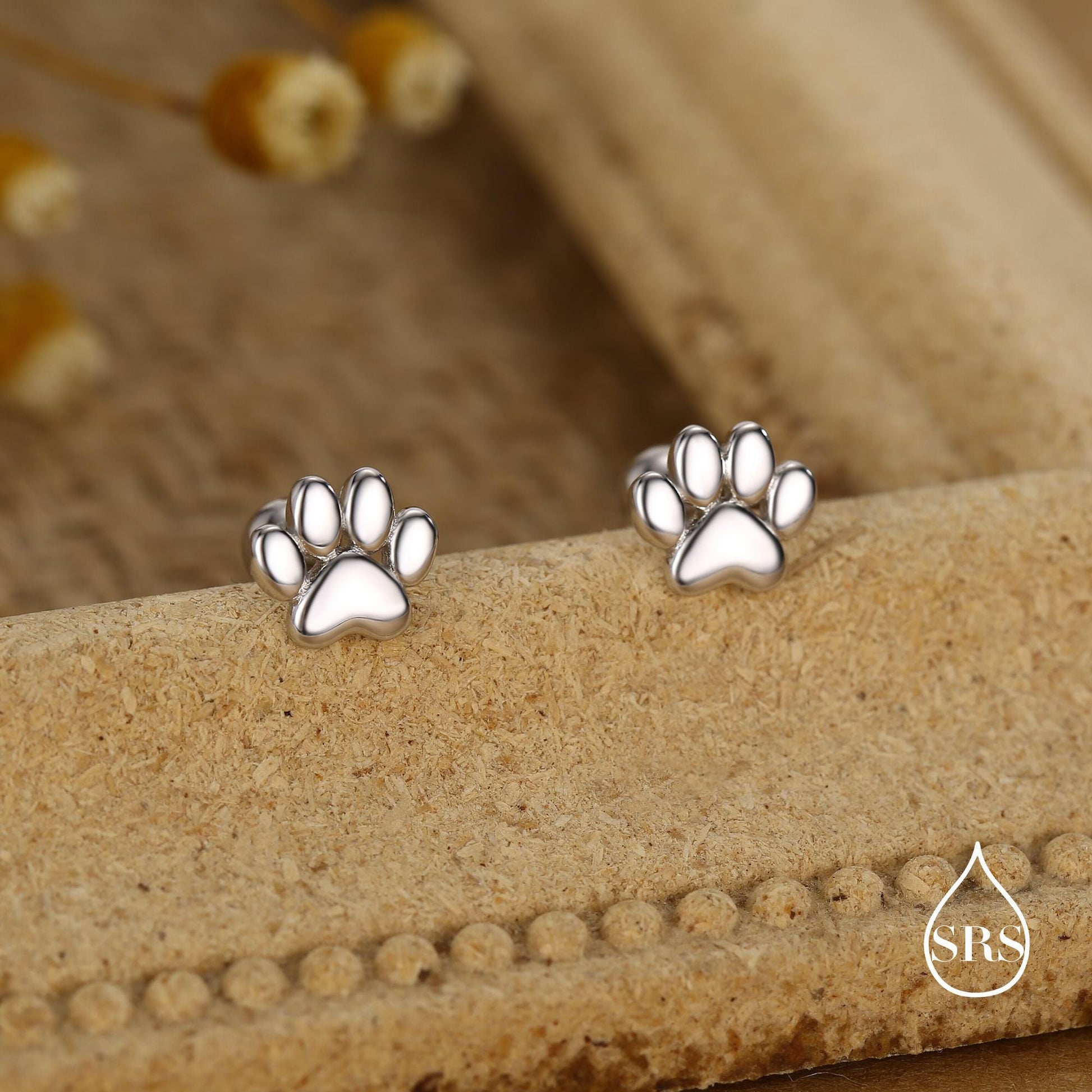 Sterling Silver Paw Print Screw Back Stud Earrings