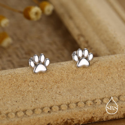 Sterling Silver Paw Print Screw Back Stud Earrings