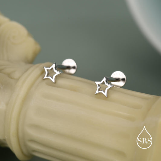 Sterling Silver Open Star 16g Flat Back Stud Earrings