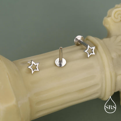 Sterling Silver Open Star 16g Flat Back Stud Earrings